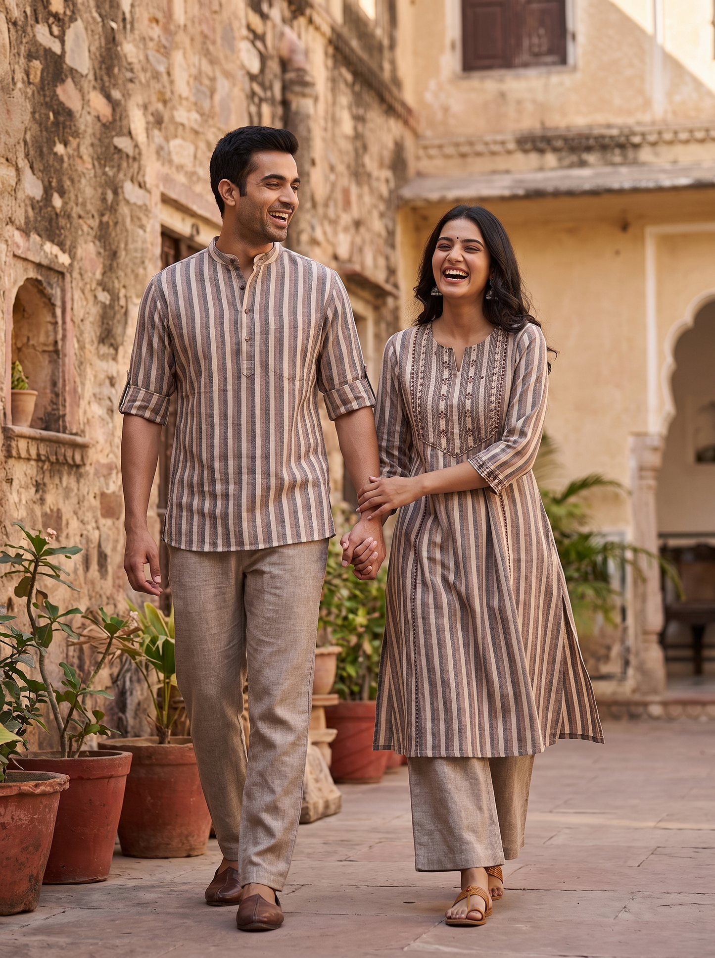 Handloom Khadi Stripe Fabric – Pure Cotton
