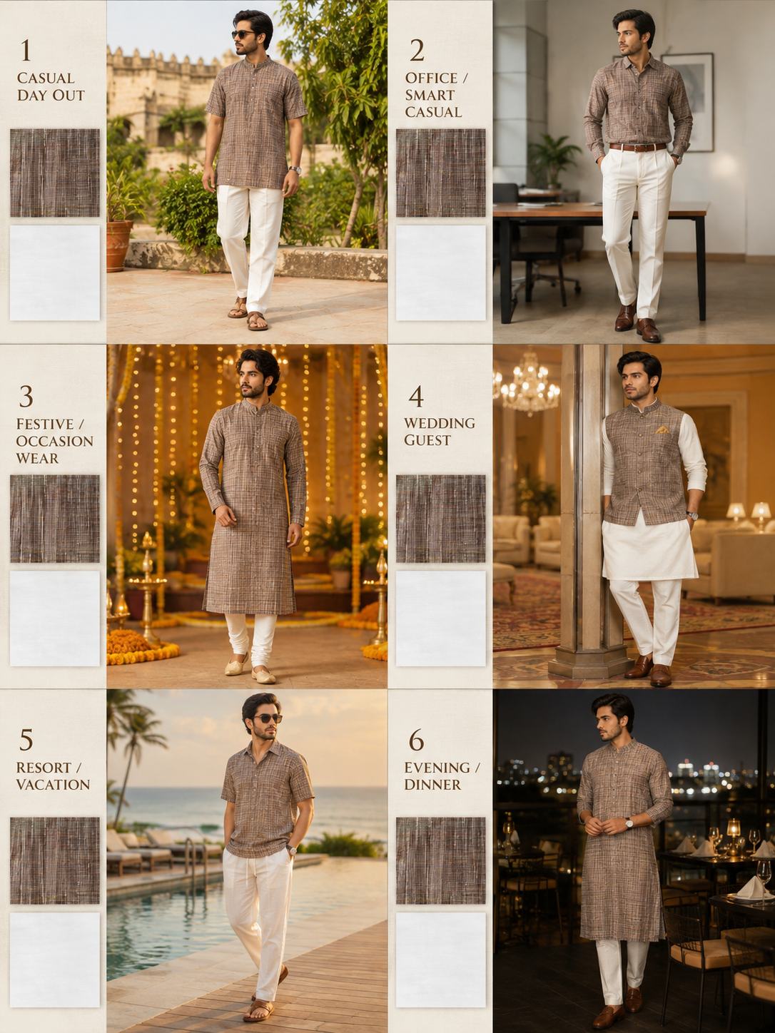 Natural Handwoven Khadi Fabric Combo Set- 5.5M