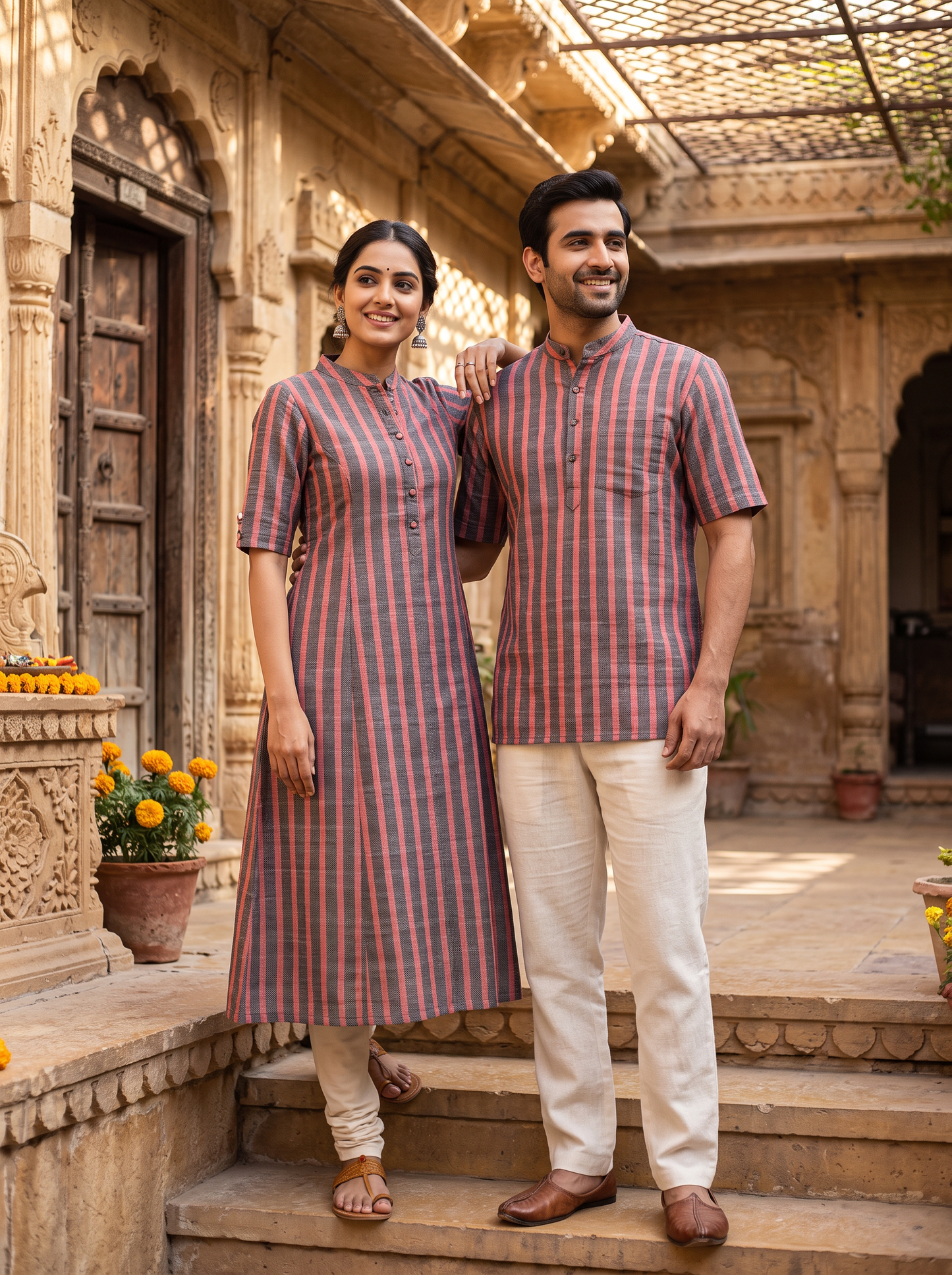 Natural Handloom Khadi Stripe Fabric