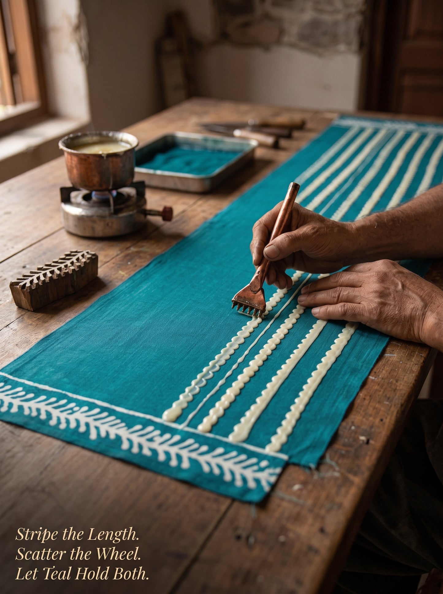 Sea Green Ripple Stripe Batik  | 3-Piece Unstitched Suit Set