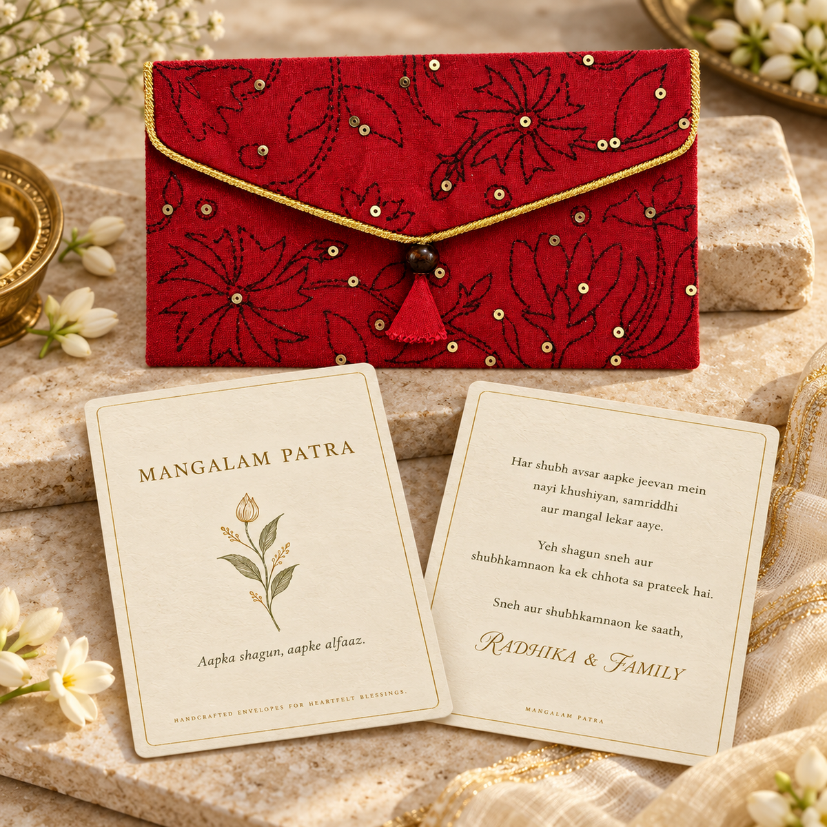 Mangalam Patra envelope with personalised wishes cards