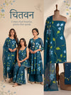 Khaddar Exclusive Hand Painted 3 Pcs Unstitched Suit Set - Midnight Teal Blossom