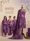 Khaddar Exclusive Hand Painted 3 Pcs Unstitched Suit Set - Royal Plum Floral