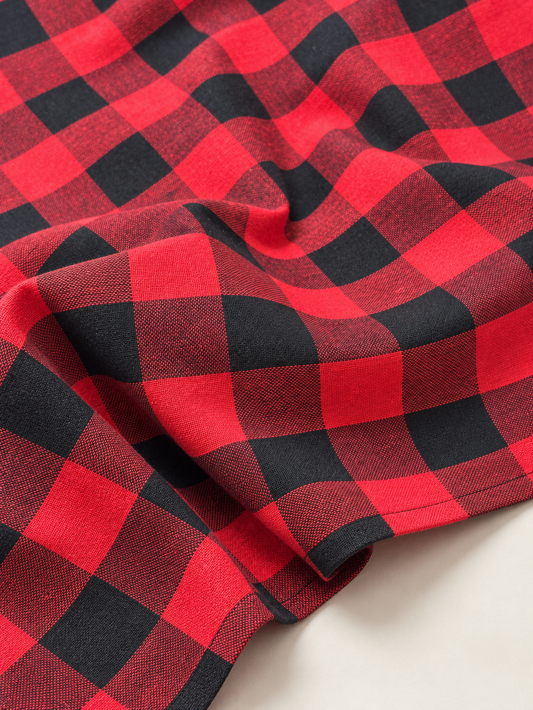 Red and Black Checked Khaddar Cotton Fabric