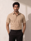 Beige Khadi Cotton Smart Casual Shirt Half Sleeve