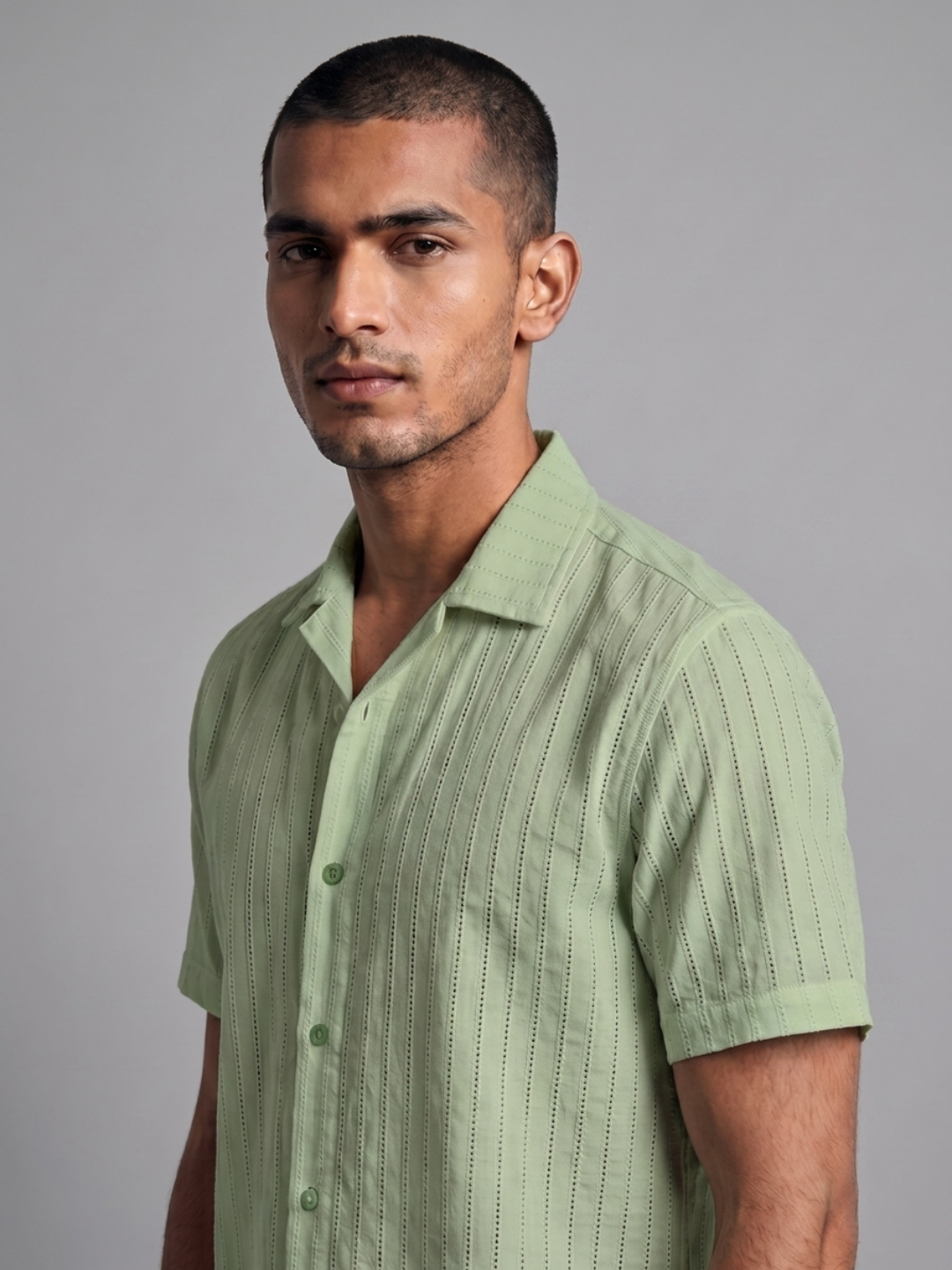 Khadi Fern Green Cuban Collar Half Sleeve Shirt
