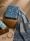 Indigo Floral Block Print | 3-Piece Unstitched Suit Set
