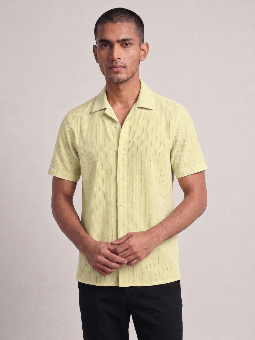 Khadi Lemon Yellow Cuban Collar Half Sleeve  Shirt