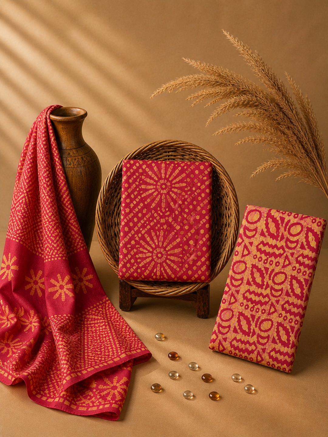 Red Batik Sunburst Print | 3-Piece Unstitched Suit Set