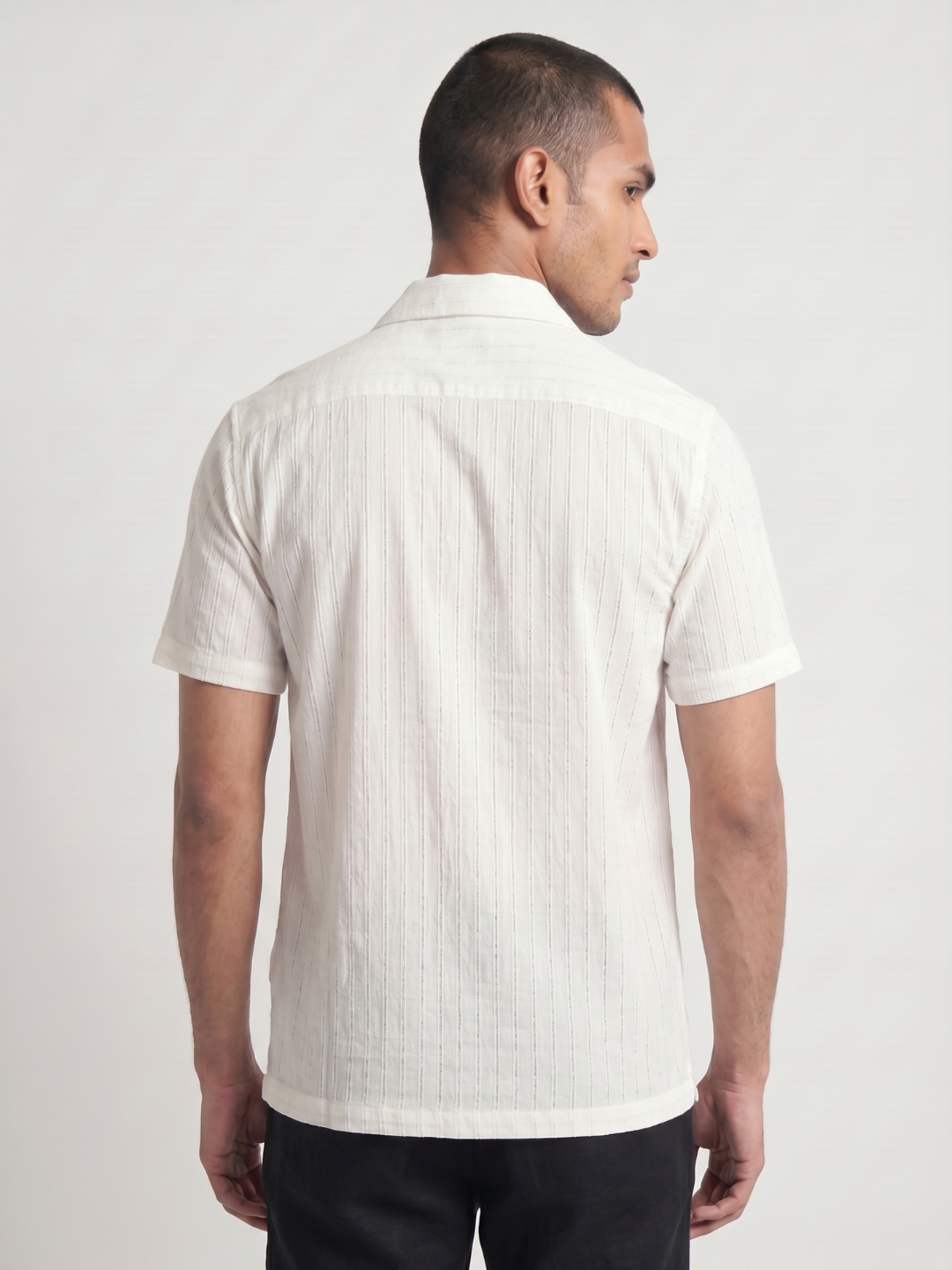 Khadi Pearl White Cuban Collar Half Sleeve  Shirt