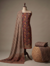 Rust Brown Floral Block Print - 3 Piece Unstitched Suit Set