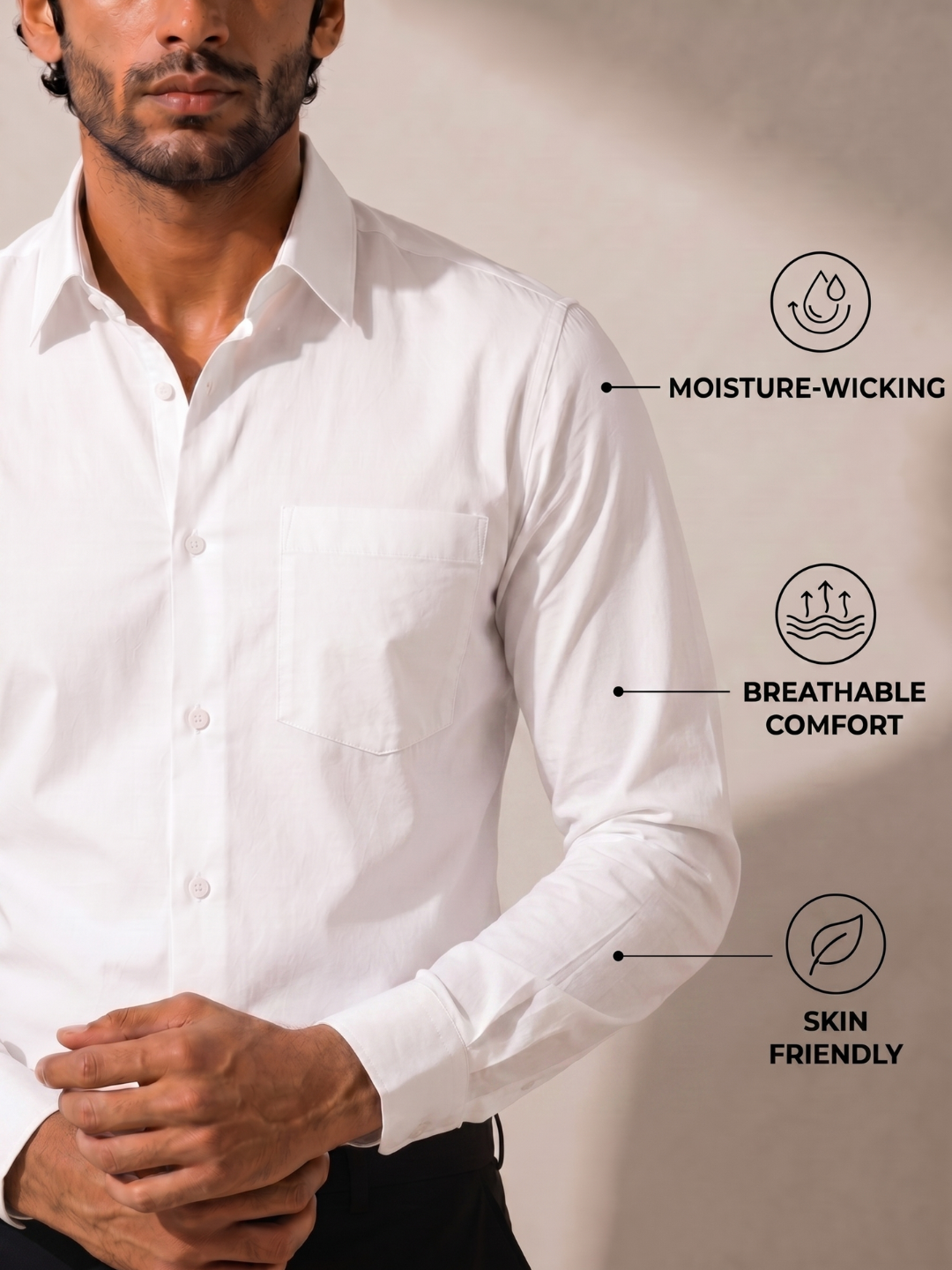 White Khadi Cotton Smart Casual Shirt Full Sleeve
