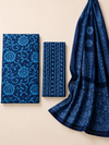 Blue Batik Spiral Print with Ethnic Dupatta 3 Pcs Unstitched Suit Set