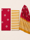 Red Batik Floral Buti & Stripe | 3-Piece Unstitched Suit Set