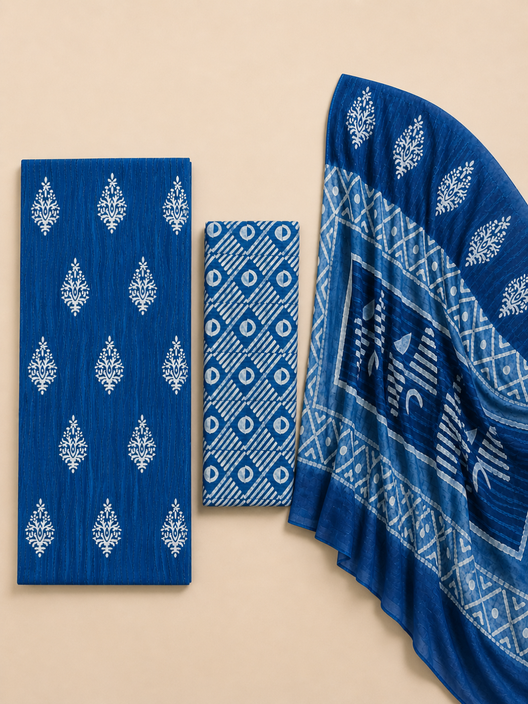 Indigo Batik Buti & Geometric Motif | 3-Piece Unstitched Suit Set