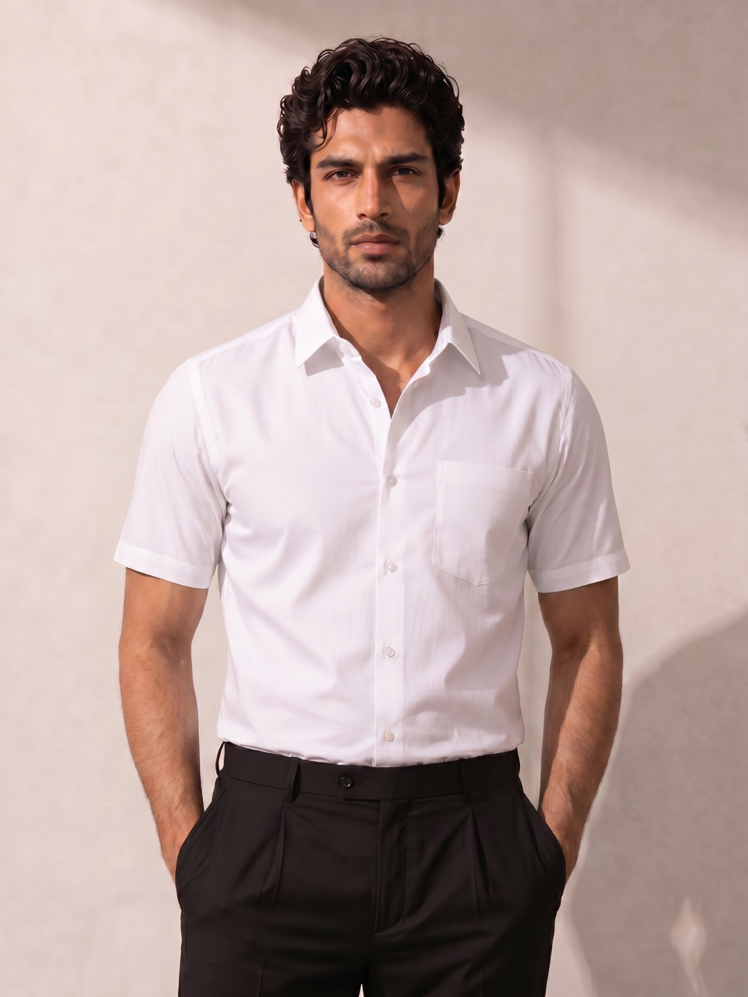 Premium Khadi White Smart Casual Shirt Half Sleeve