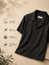 Khadi Midnight Black Cuban Collar Half Sleeve  Shirt
