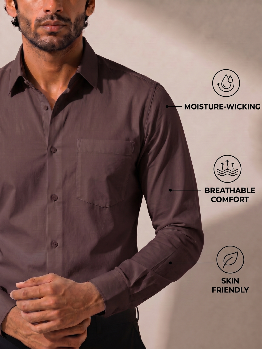 Khadi Brown Cotton Casual Shirt Full Sleeve