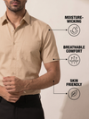 Beige Khadi Cotton Smart Casual Shirt Half Sleeve