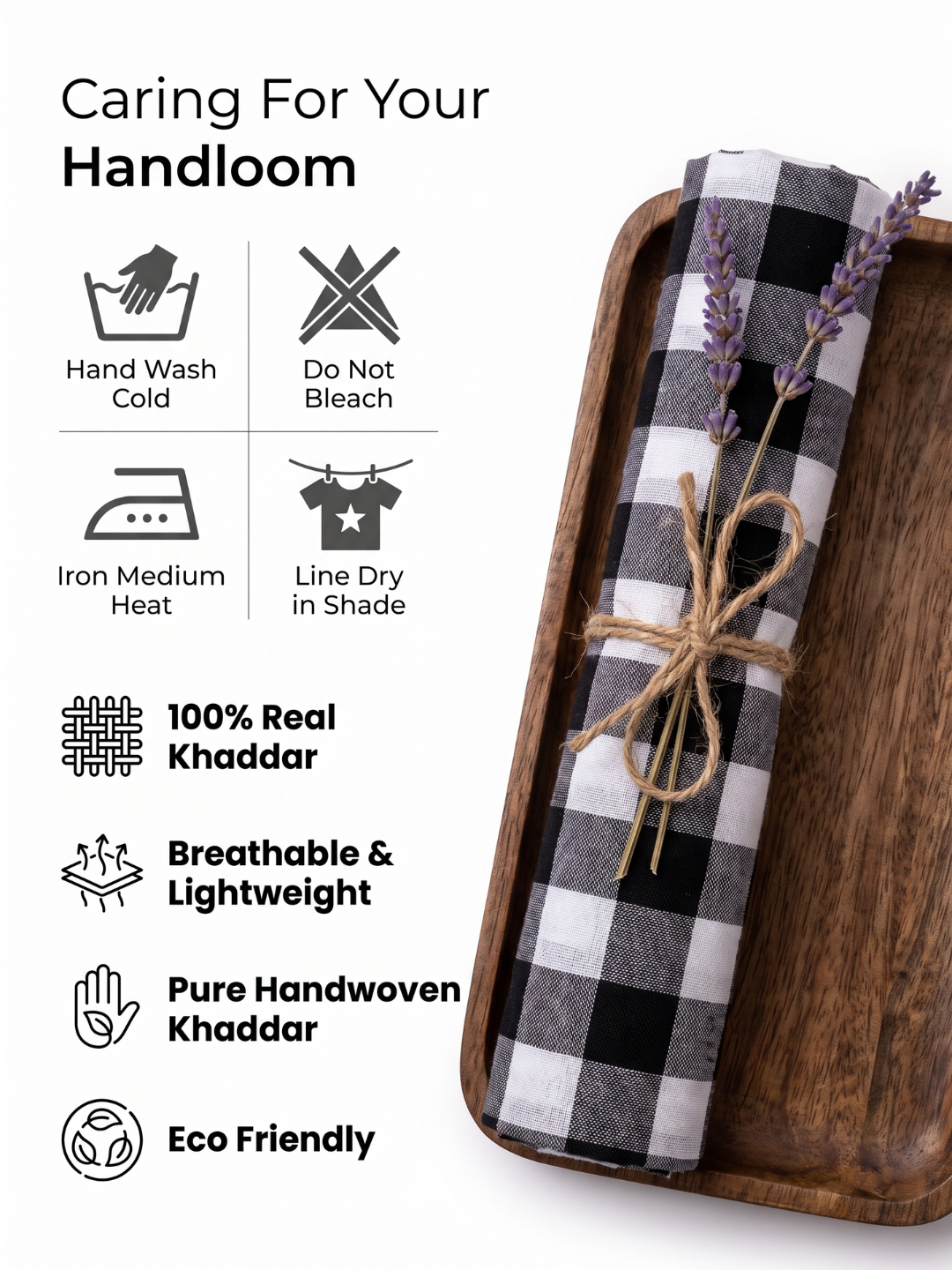 Classic Handloom Khaddar Check Fabric – Black & White
