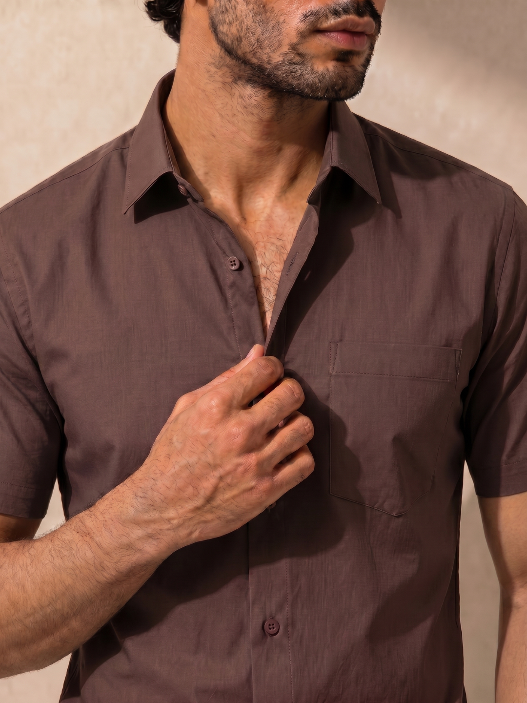 Khadi Brown Half Sleeve Casual Cotton Shirt