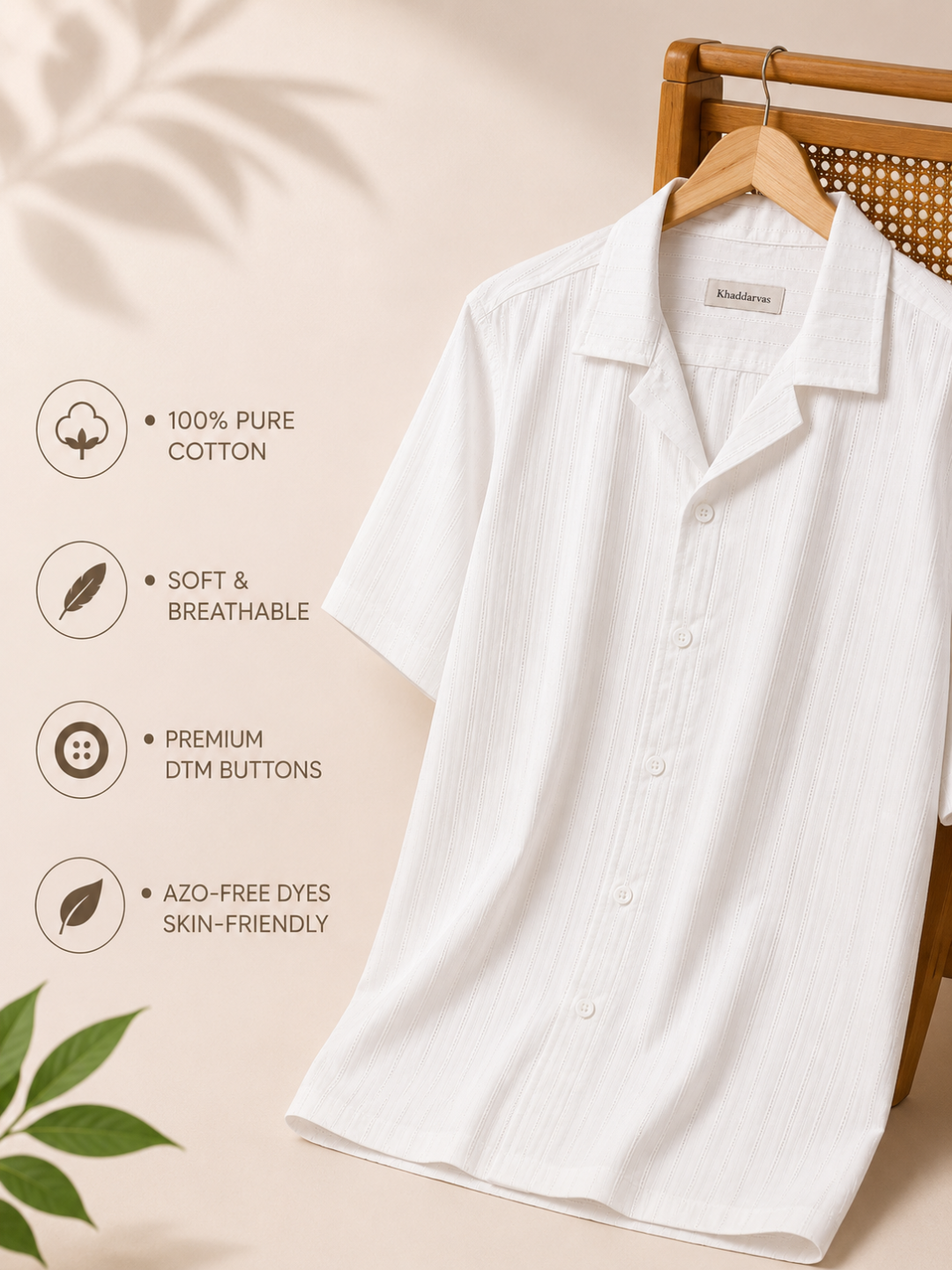 Khadi Pearl White Cuban Collar Half Sleeve  Shirt