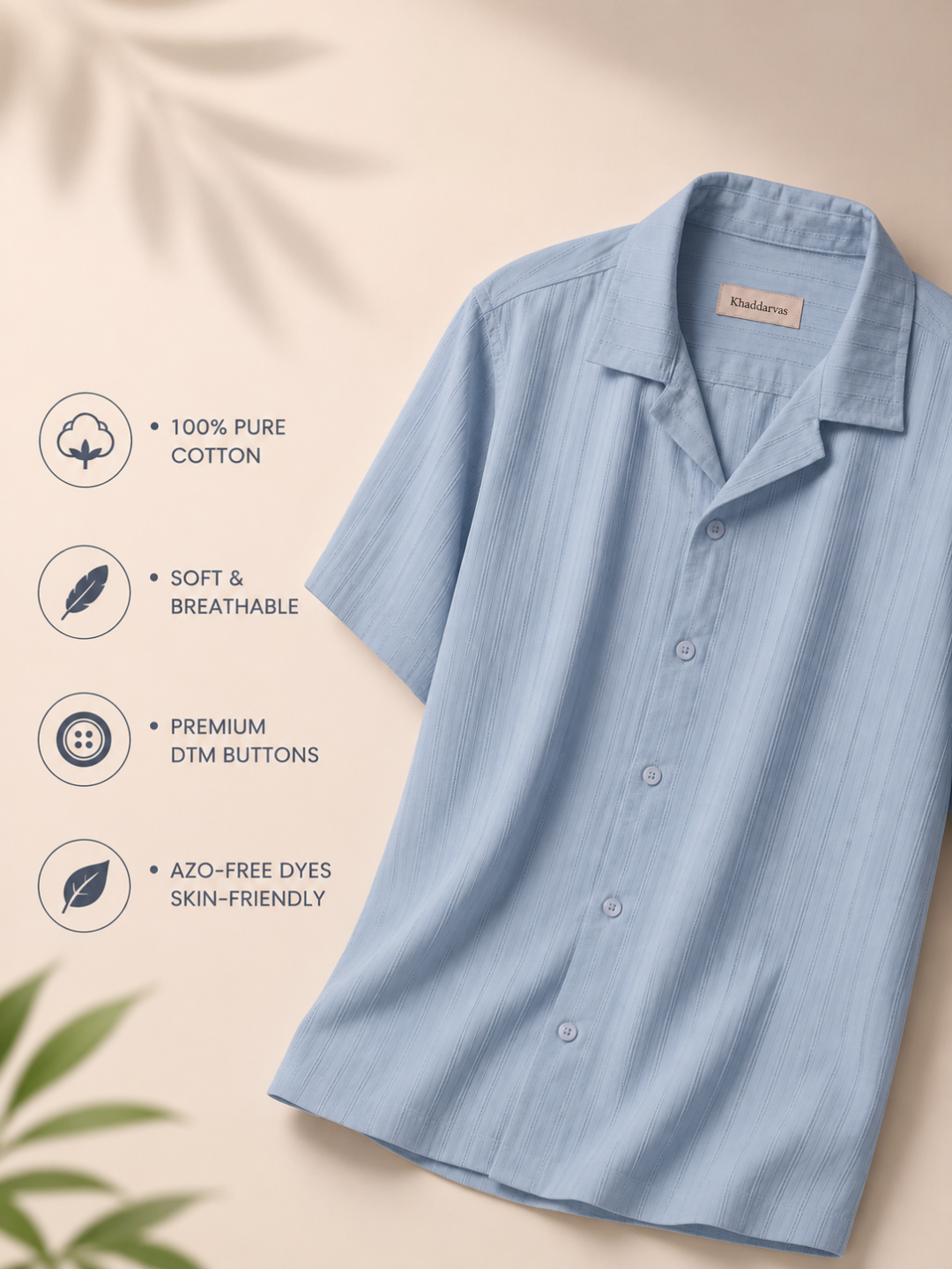 Khadi Pigeon Blue Cuban Collar Half Sleeve  Shirt