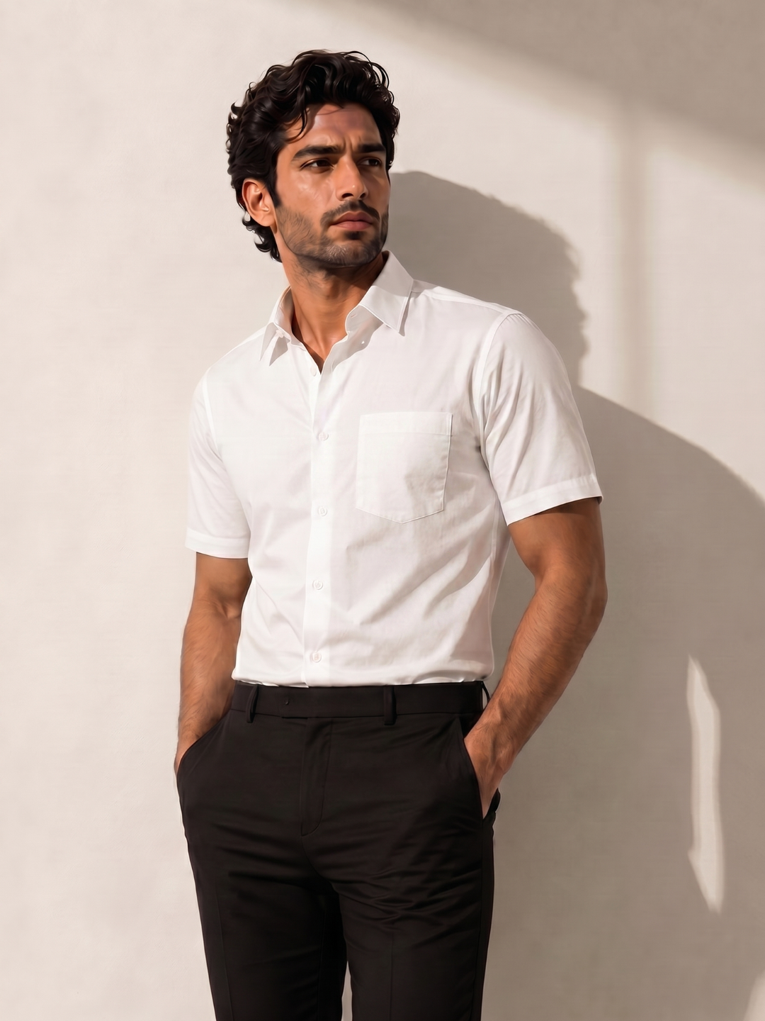 Premium Khadi White Smart Casual Shirt Half Sleeve