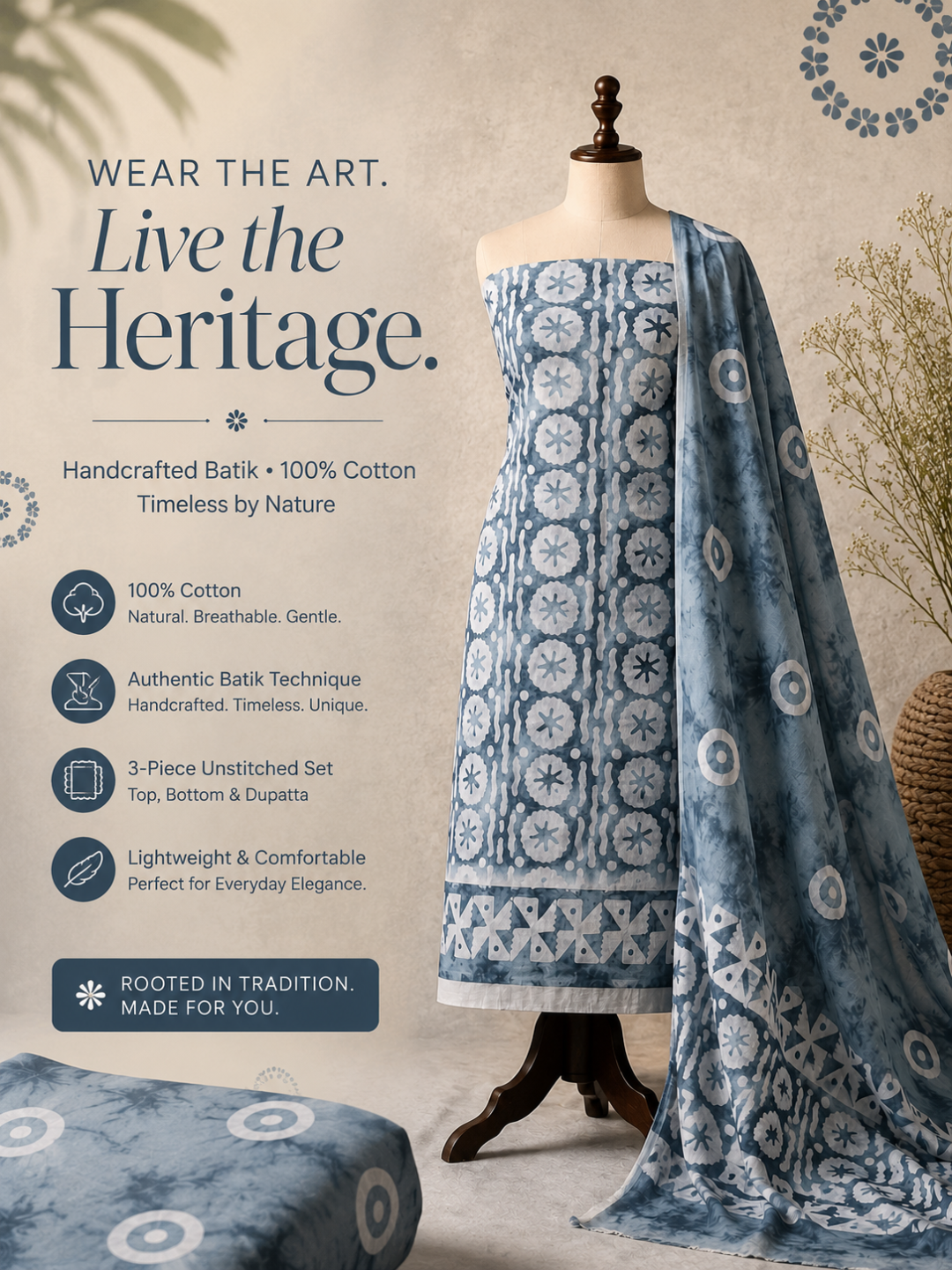 Moonlight Medallion Batik  | 3-Piece Unstitched Suit Set