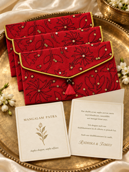 Mangalam Patra – 100% Khadi Shagun Envelopes with Personalised Wishes Card