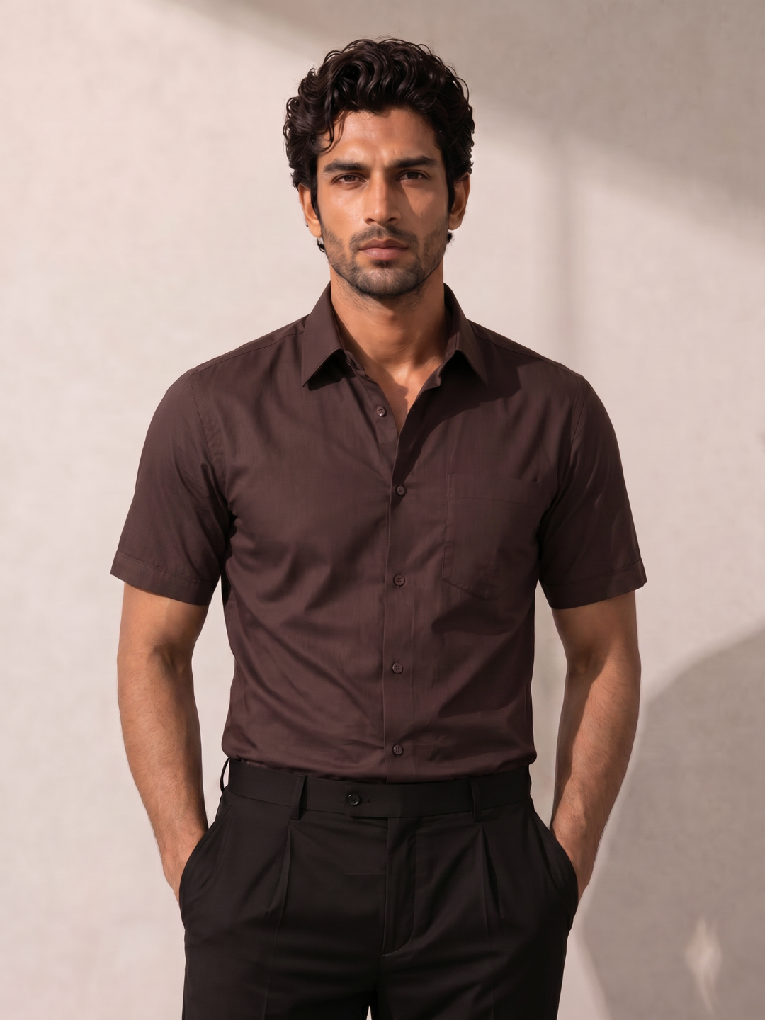 Khadi Brown Half Sleeve Casual Cotton Shirt