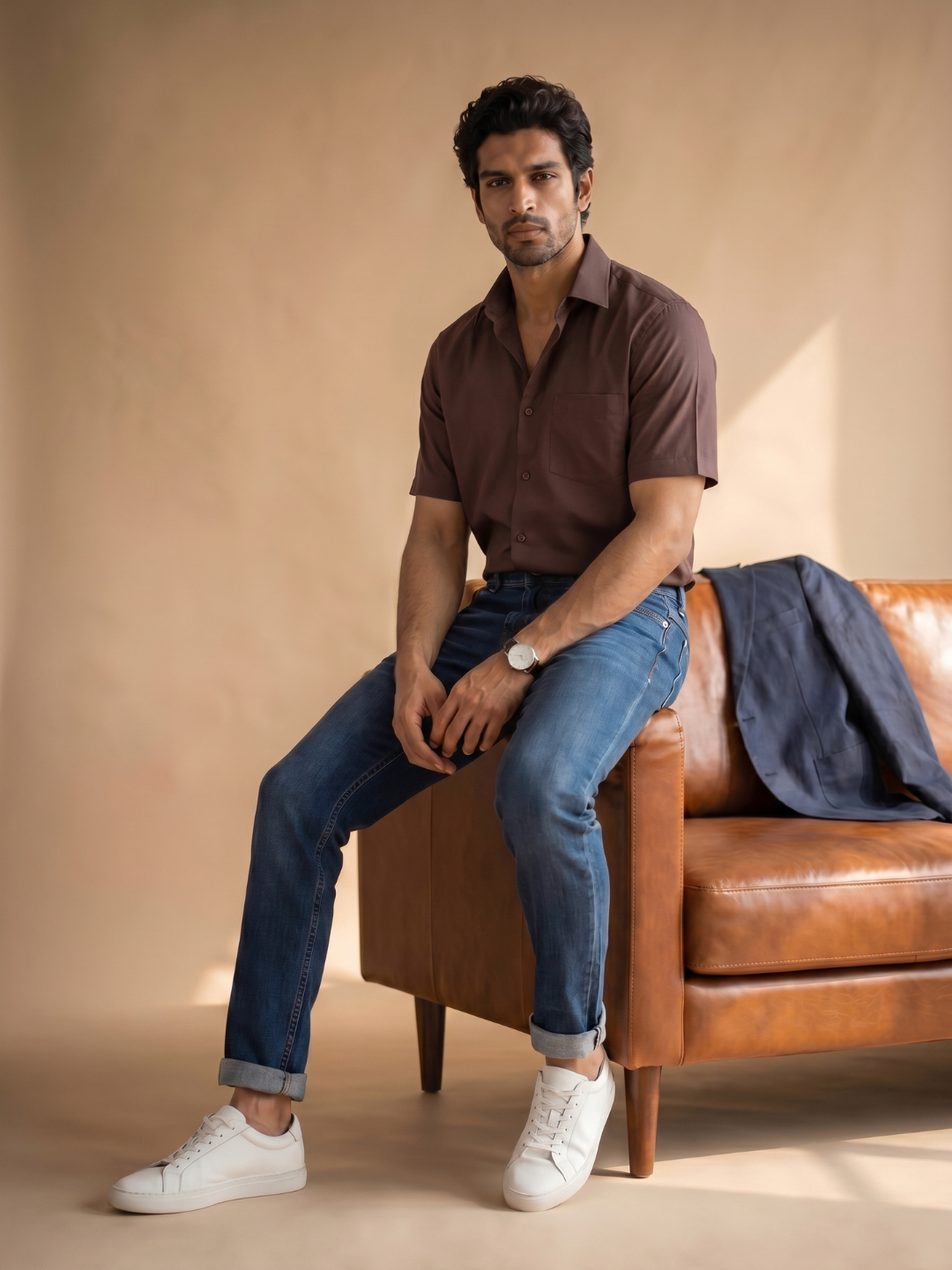 Khadi Brown Half Sleeve Casual Cotton Shirt