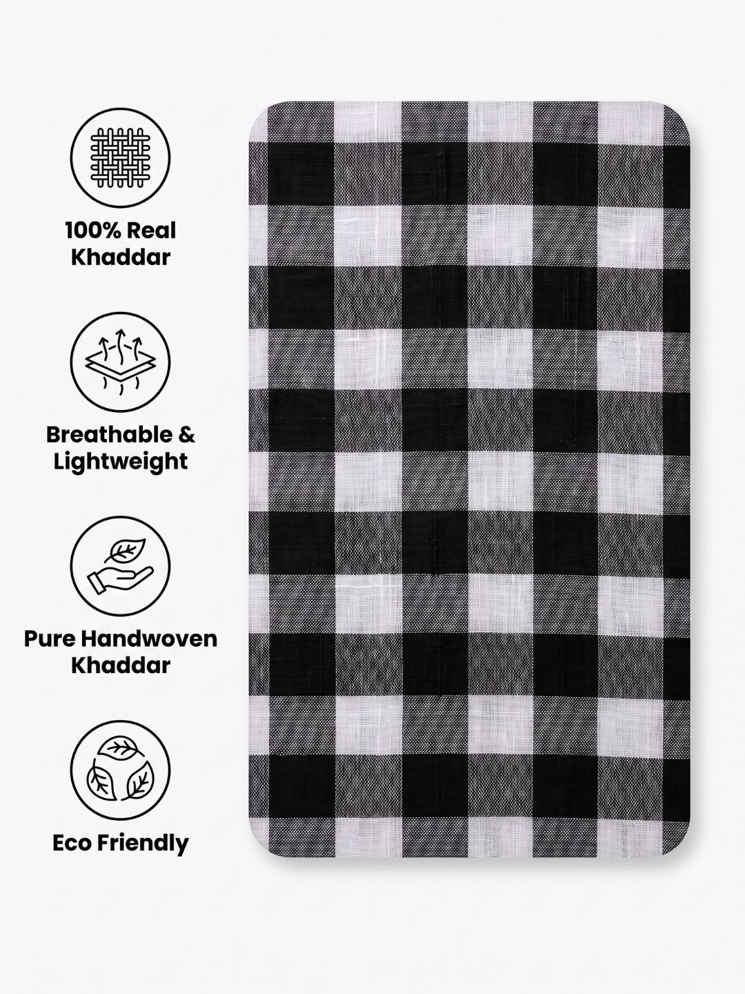 Classic Handloom Khaddar Check Fabric – Black & White