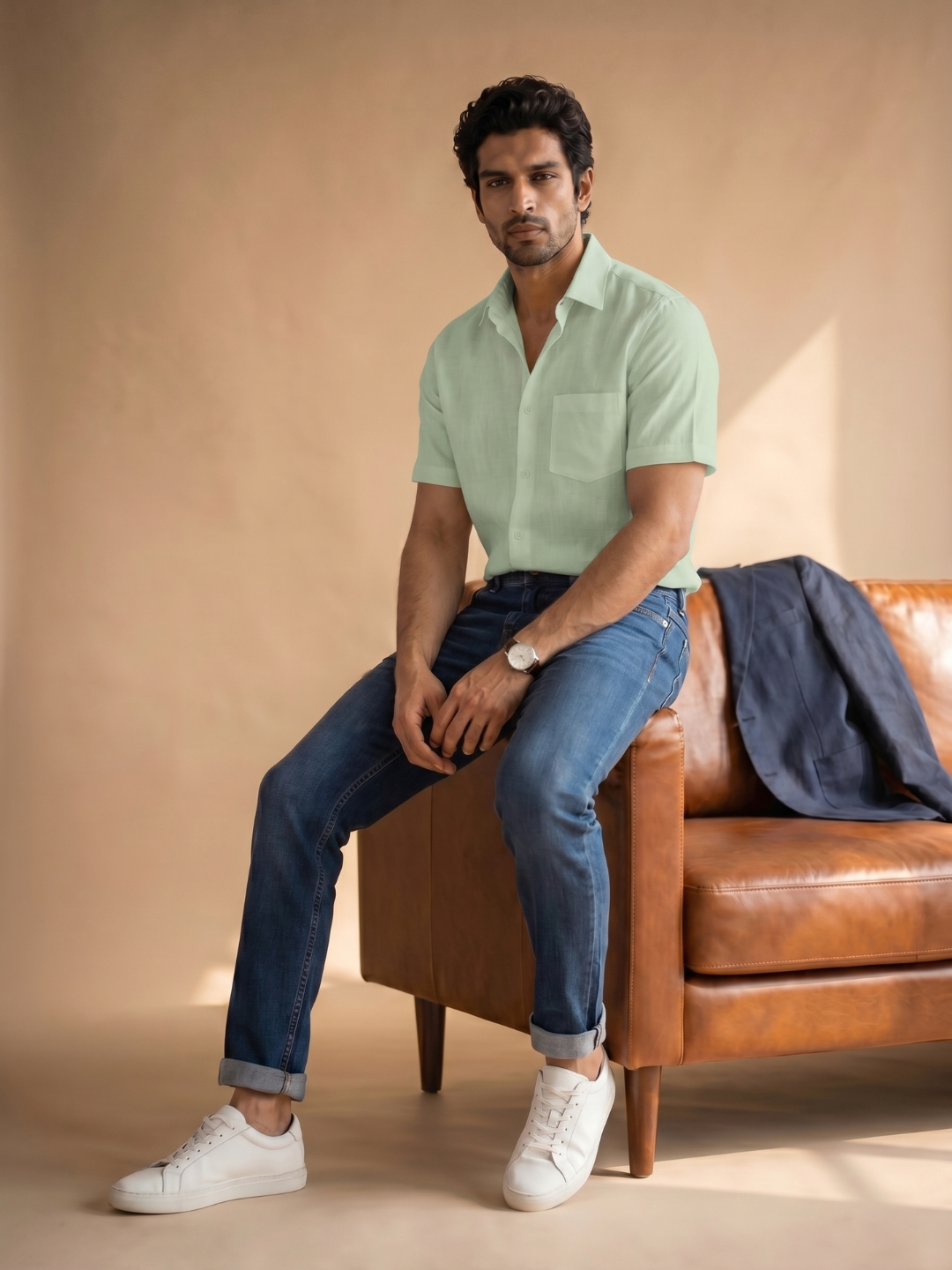 Khadi Olive Half Sleeve Casual Cotton Shirt