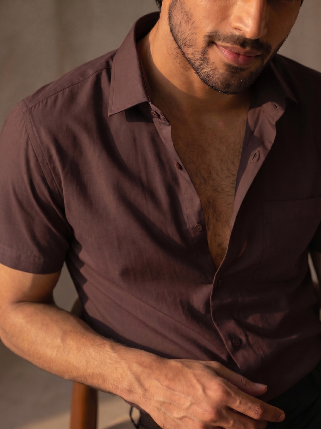 Khadi Brown Half Sleeve Casual Cotton Shirt
