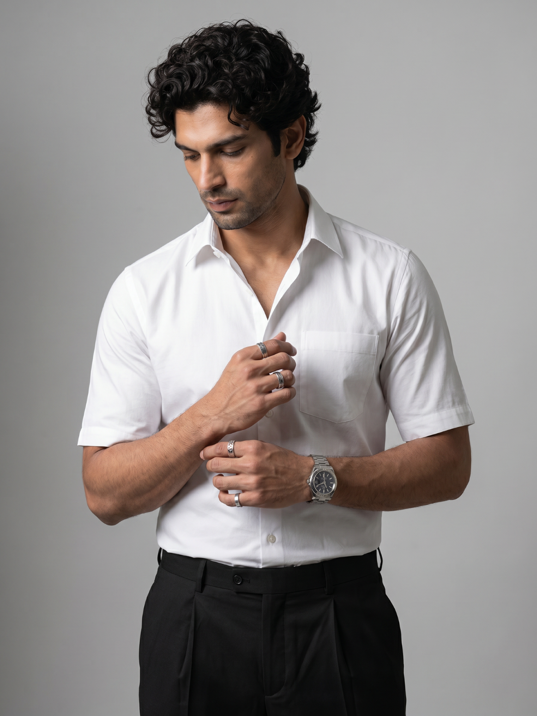 Premium Khadi White Smart Casual Shirt Half Sleeve