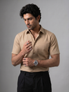 Beige Khadi Cotton Smart Casual Shirt Half Sleeve