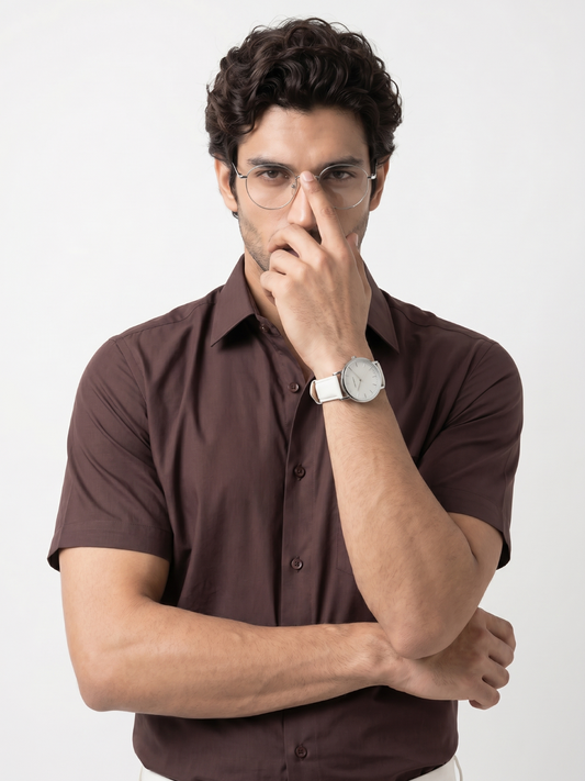Khadi Brown Half Sleeve Casual Cotton Shirt