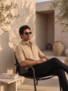 Beige Khadi Cotton Smart Casual Shirt Half Sleeve