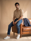 Beige Khadi Cotton Smart Casual Shirt Half Sleeve