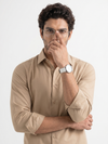 Khadi Cotton Beige Full Sleeve Smart Casual Shirt