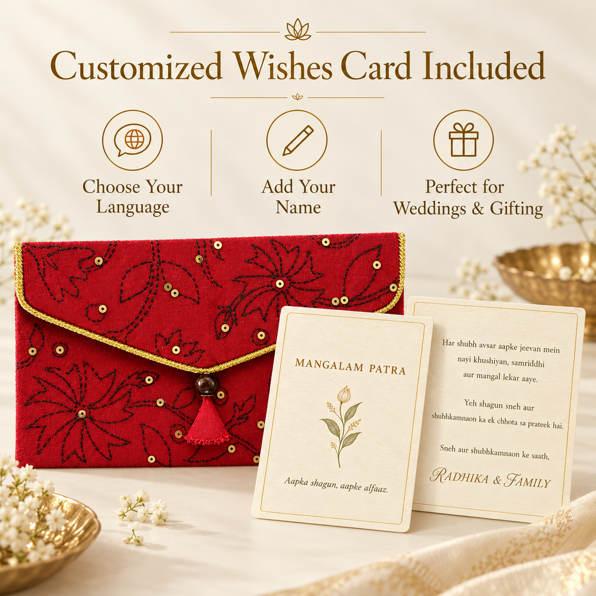 Personalised wishes card highlights for Mangalam Patra