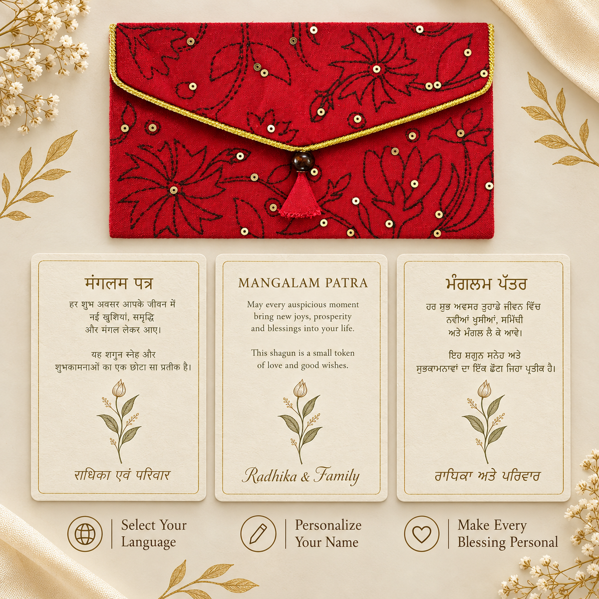 Choose a wishes card language and personalise it with a name