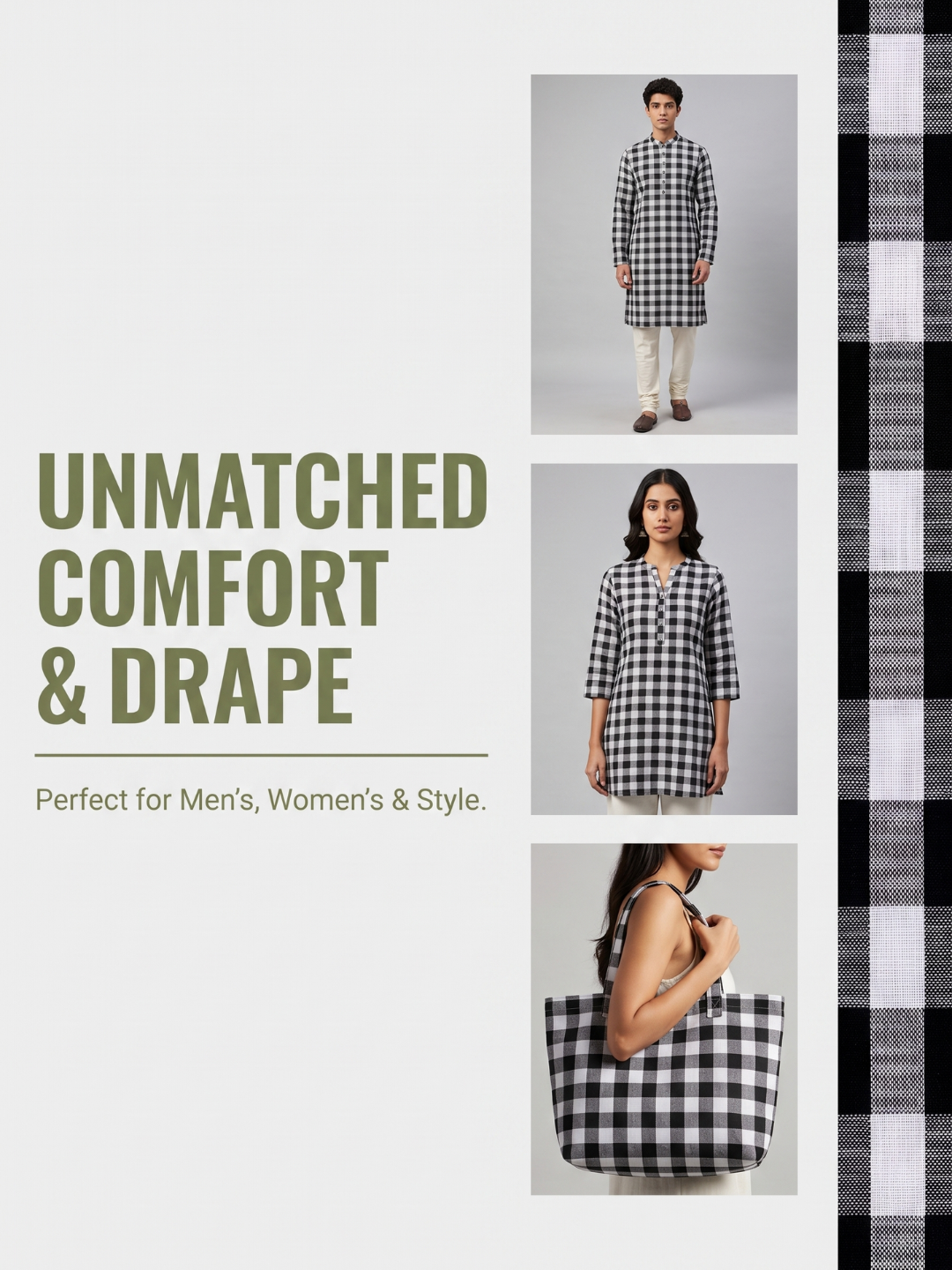 Classic Handloom Khaddar Check Fabric – Black & White