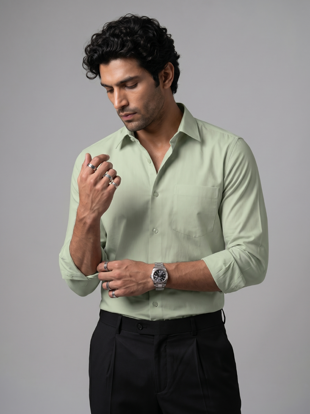Olive Khadi Cotton Smart Casual Shirt Full Sleeve