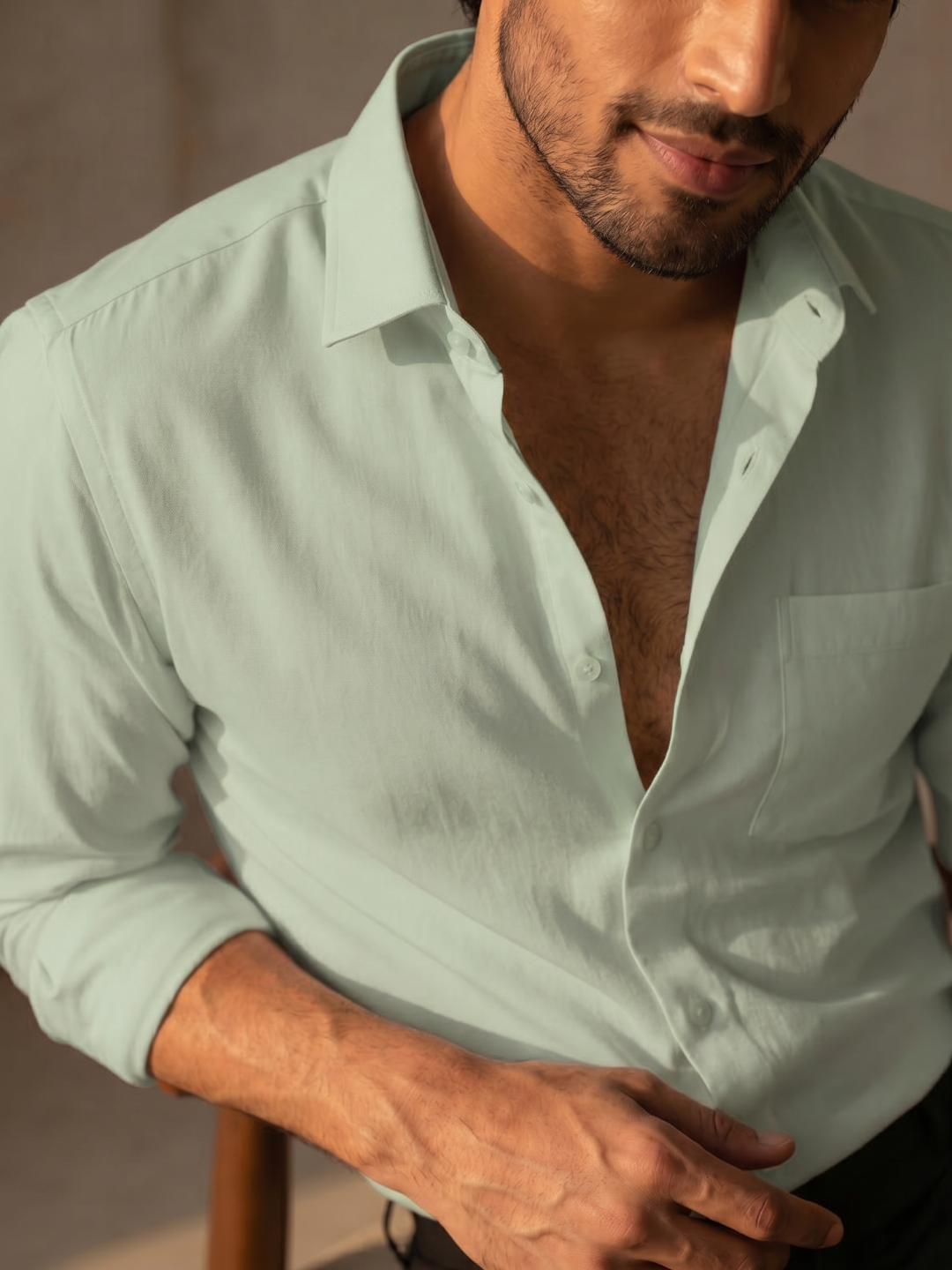 Olive Khadi Cotton Smart Casual Shirt Full Sleeve
