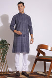 Trending Black and Grey Lining Design Print Cotton Kurta