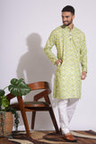 Vibrant Print Cotton Light Green Color Kurta