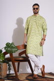 Vibrant Print Cotton Light Green Color Kurta