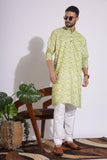 Vibrant Print Cotton Light Green Color Kurta